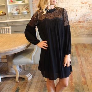 Black lace detail long sleeve dress